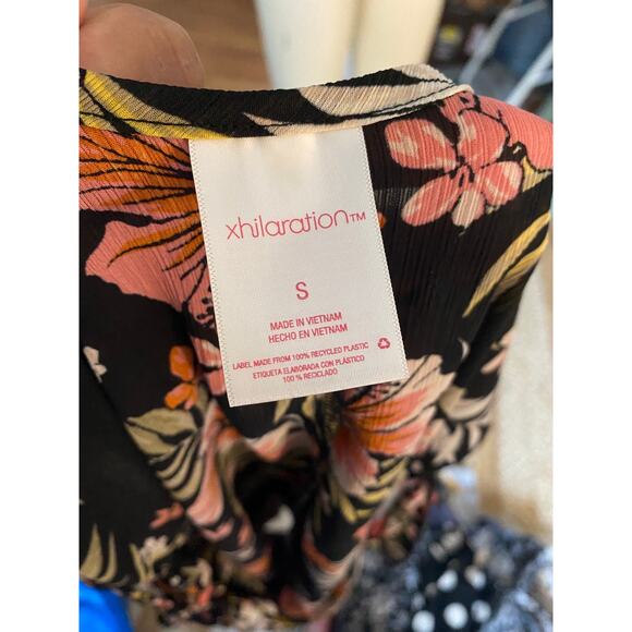 Xhilaration Juniors Pool Dress Side Tie Black Floral Swim Cover Up Small NEW - Picture 6 of 9